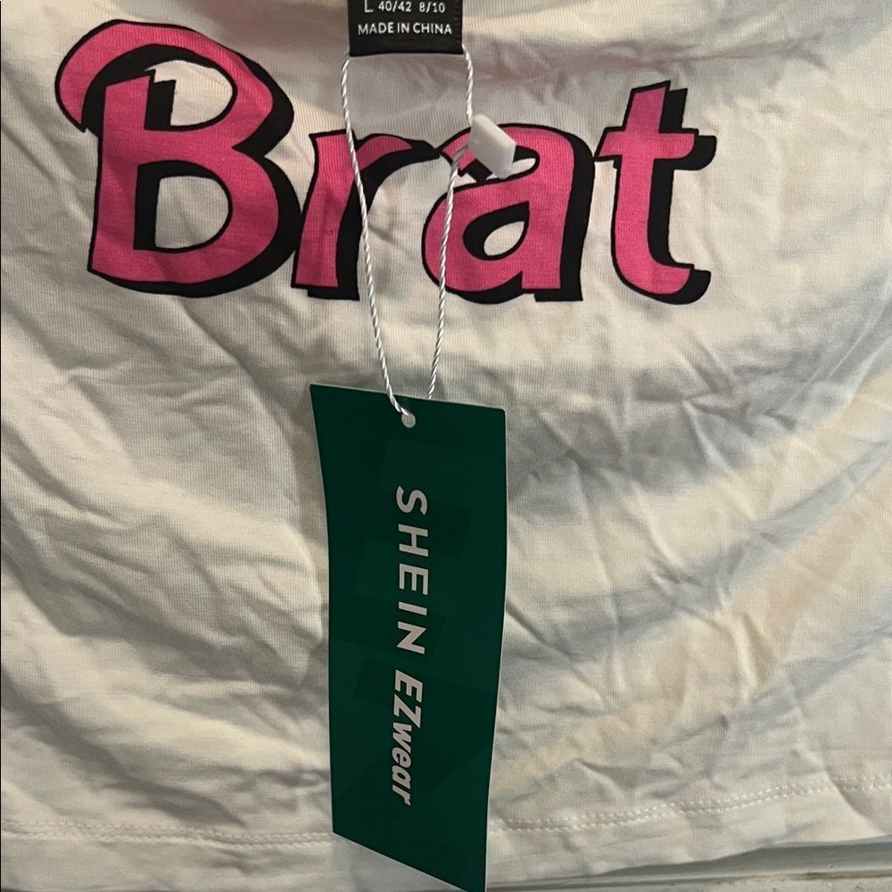 #1067+ SHEIN White 'Brat' Graphic Crop Top - Picture 3 of 5